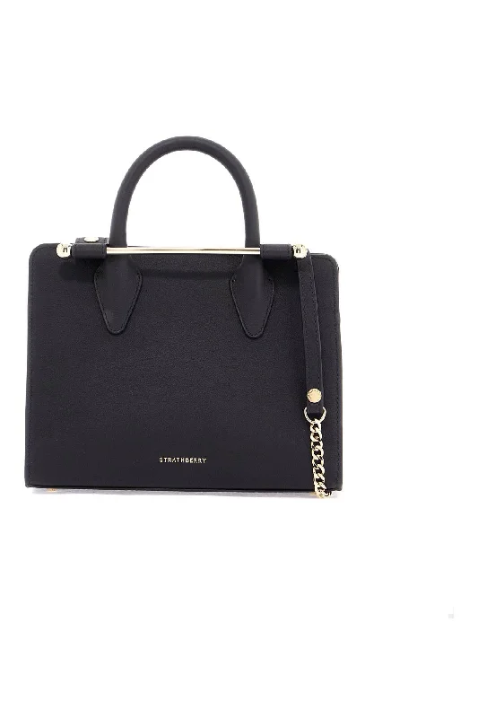 Strathberry Mini Tote Structured In Black Leather With Gold Details