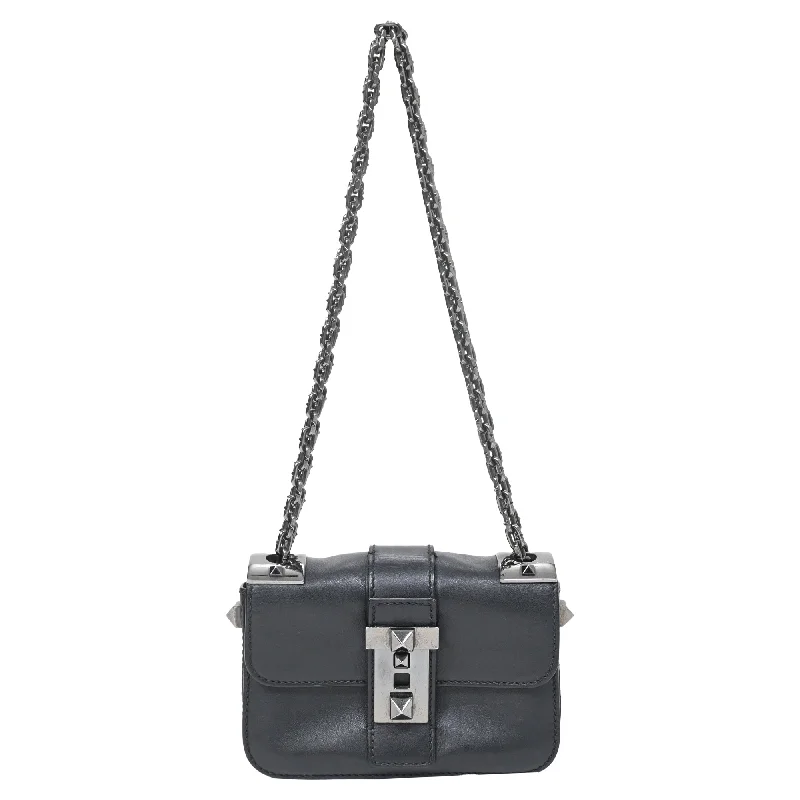 Valentino Vitello B-Rockstud Flap Crossbody Bag in Black Leather