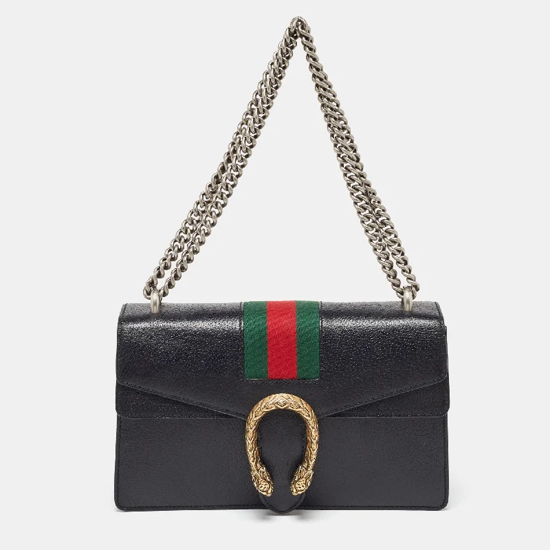 Gucci Black Leather Small Web Dionysus Shoulder Bag