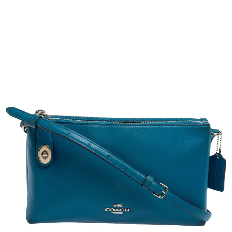 Coach Teal Leather Crosby Double Zip Crossbody Bag