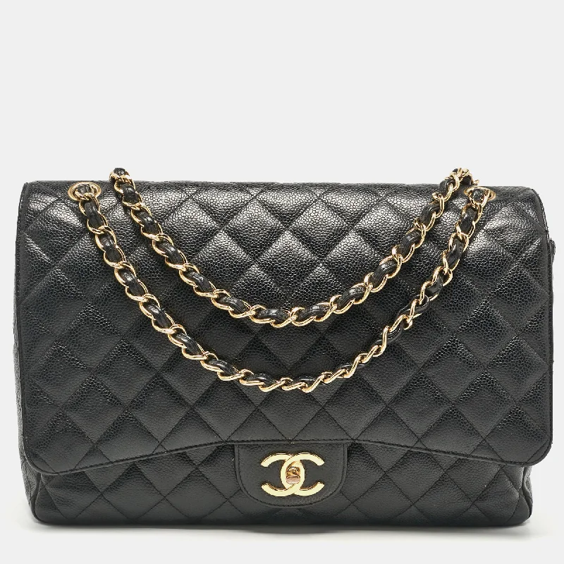 Chanel Black Quilted Caviar Leather Maxi Classic Double Flap Bag