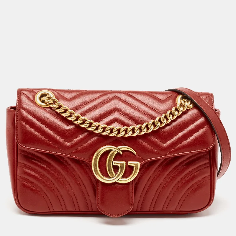 Gucci Red Matelassé Leather Small Gg Marmont Shoulder Bag