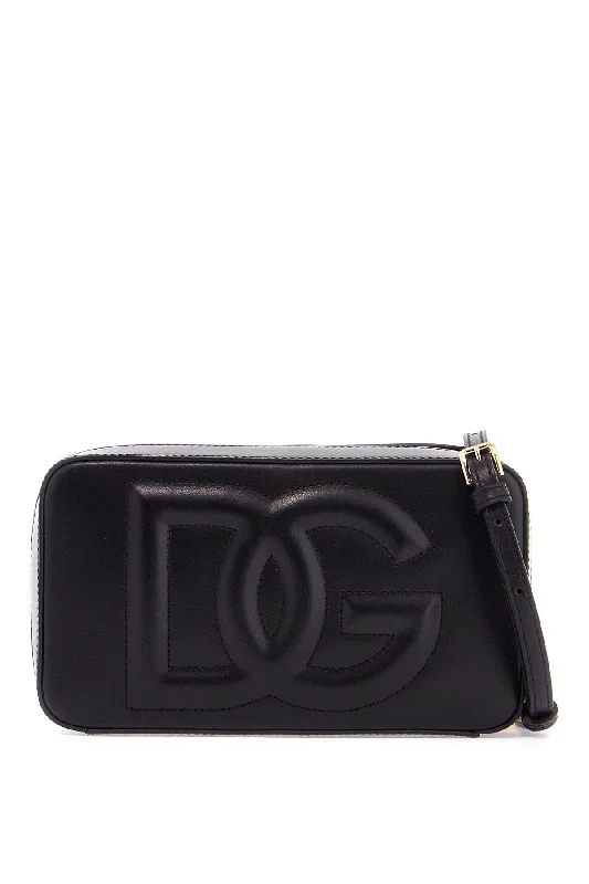 Dolce & Gabbana Black Calfskin Shoulder Bag With Embossed Logo And Adjustable Strap