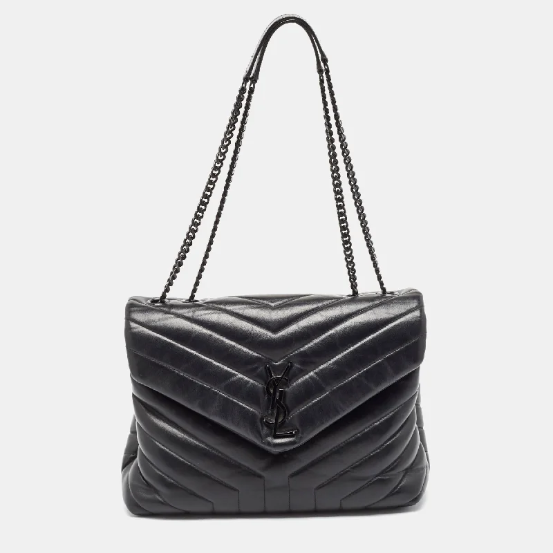 Saint Laurent Black Matelassé Leather Medium Loulou Shoulder Bag