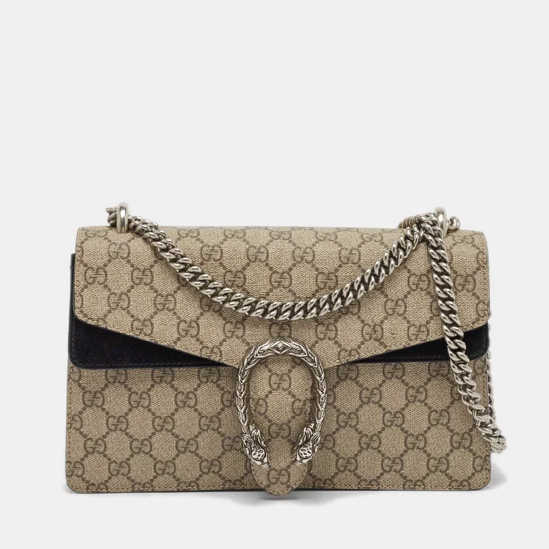 Gucci Beige/black Gg Supreme Canvas And Suede Small Dionysus Shoulder Bag