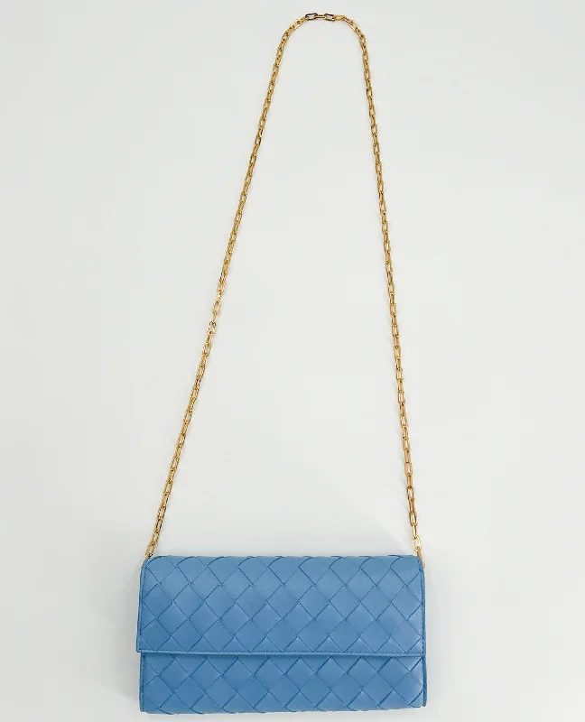 Bottega Veneta Intrecciato Leather Chain Wallet - Sky Blue