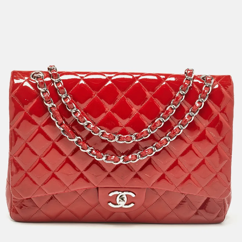 Chanel Red Quilted Patent Leather Maxi Classic Double Flap Bag