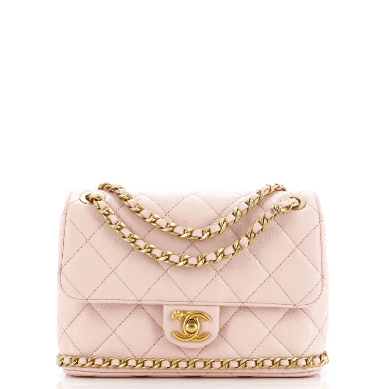 CC Camellia Chain Around Flap Bag Quilted Caviar Mini