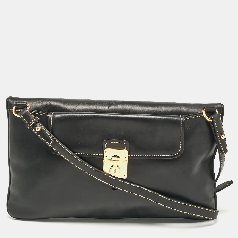 Miu Miu Black Leather Fold Over Shoulder Bag