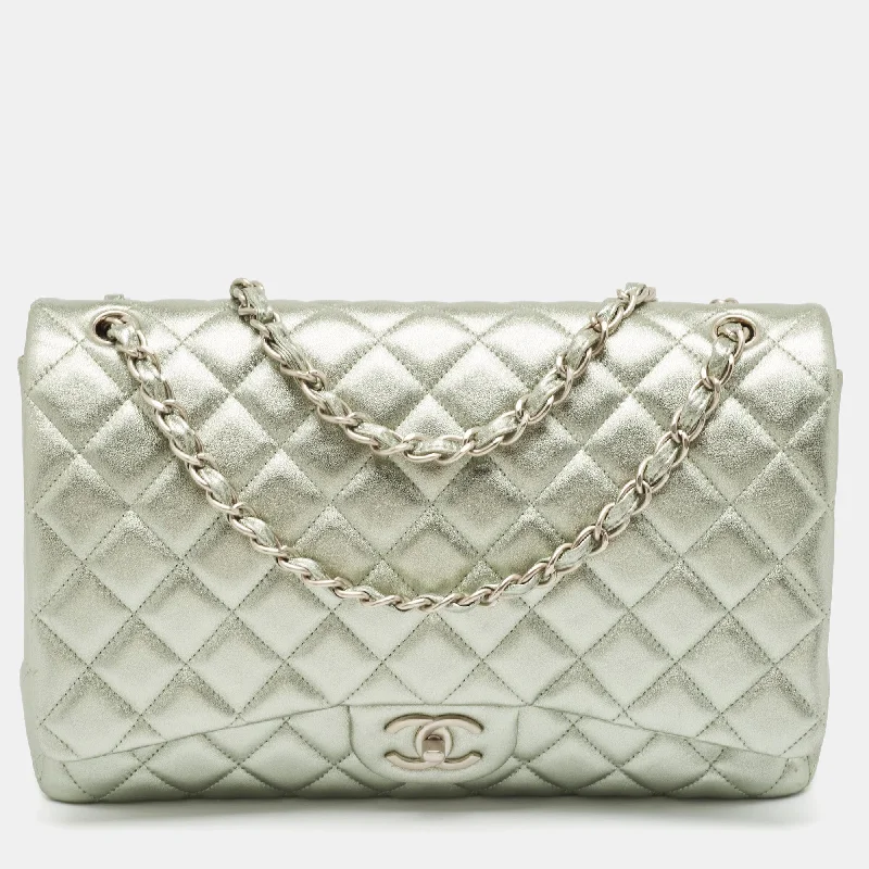 Chanel Metallic Mint Green Quilted Leather Maxi Classic Double Flap Bag