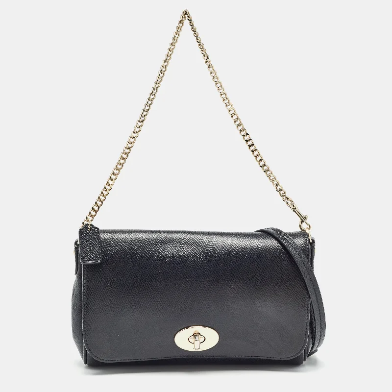 Coach Black Leather Crosstown Turnlock Crossbody Bag