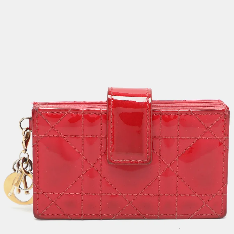 Dior Red Cannage Patent Leather Lady Dior Gusset Card Case