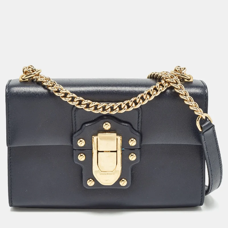 Dolce & Gabbana Navy Blue Leather Lucia Shoulder Bag