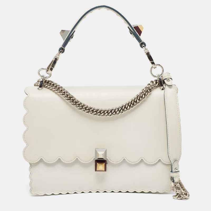 Fendi Off White Scalloped Leather Medium Kan I Shoulder Bag