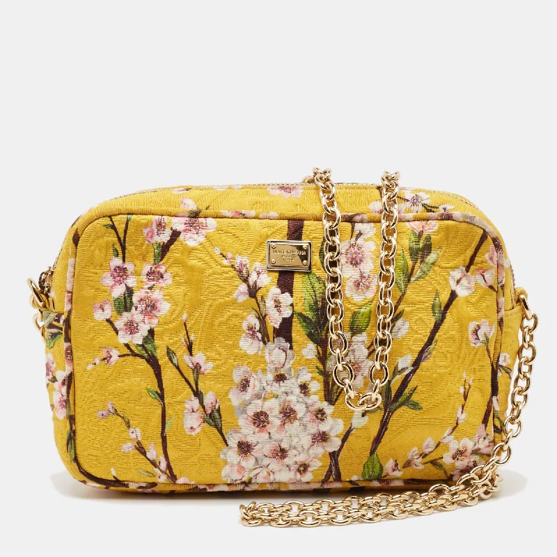 Dolce And Gabbana Yellow Floral Print Canvas Glam Shoulder Bag