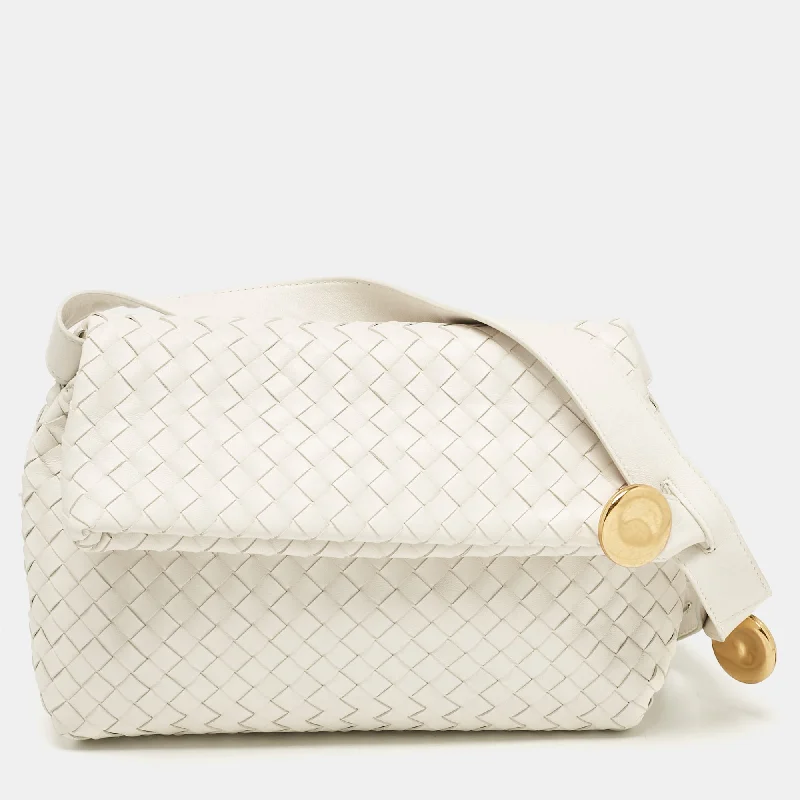 Bottega Veneta White Intrecciato Leather Fold Shoulder Bag