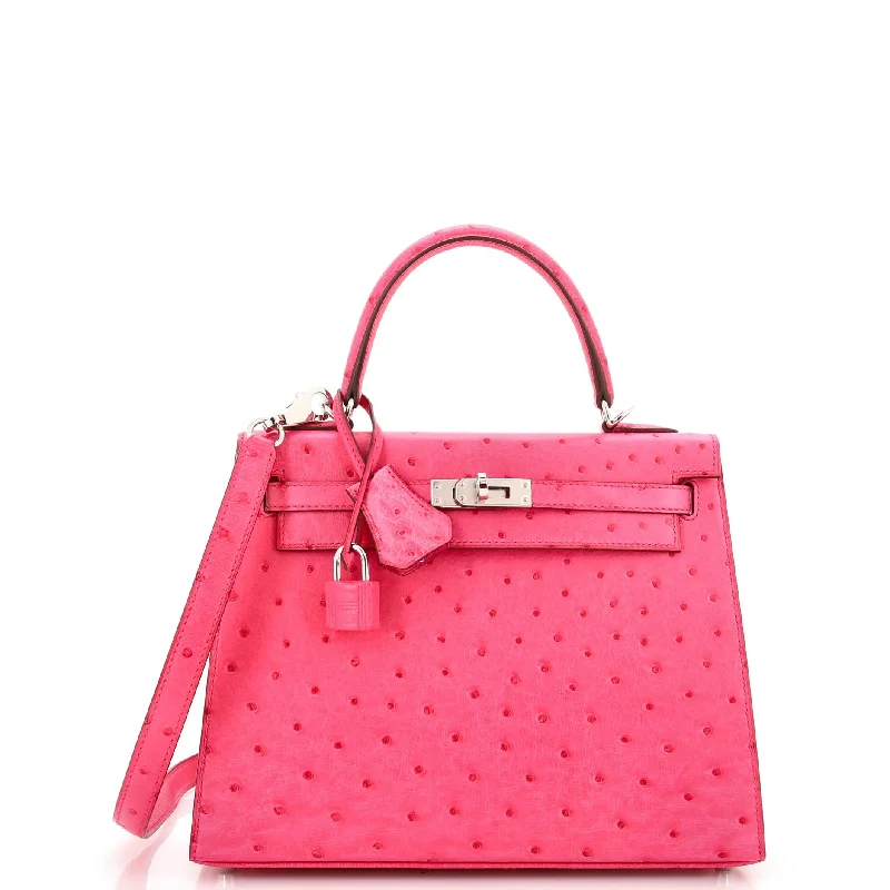 Kelly Handbag Rose Tyrien Ostrich with Palladium Hardware 25