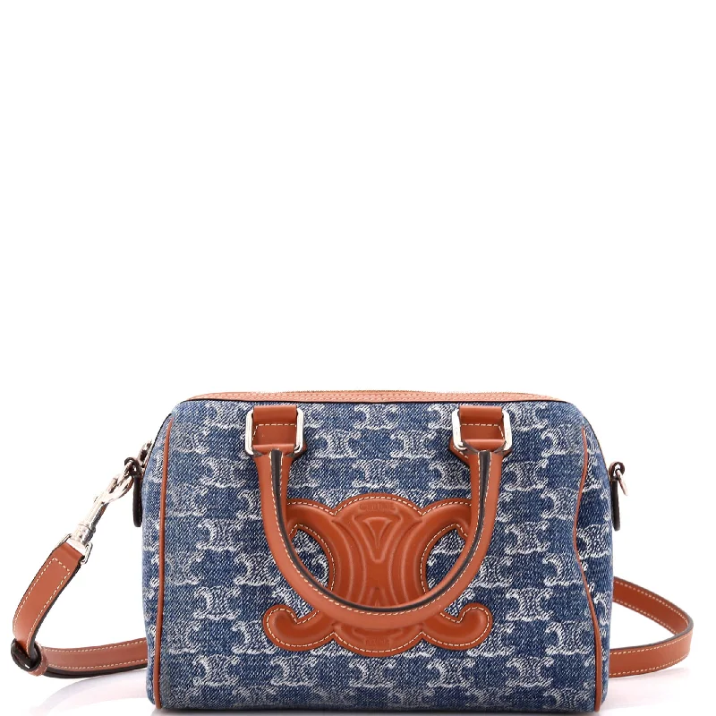 Cuir Triomphe Boston Bag Triomphe Denim with Leather Small