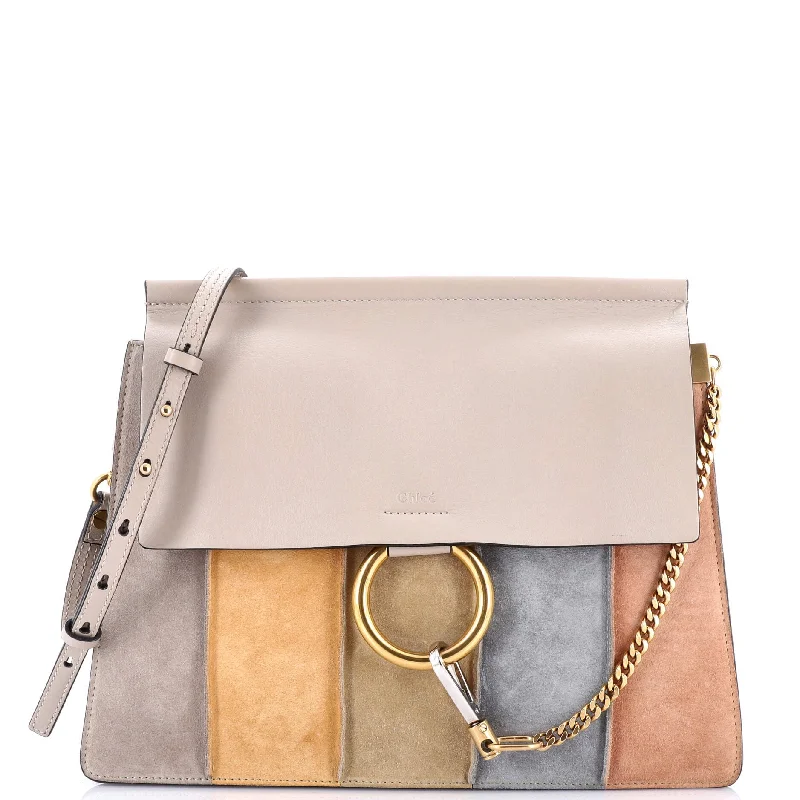 Faye Shoulder Bag Stitched Suede and Leather Medium