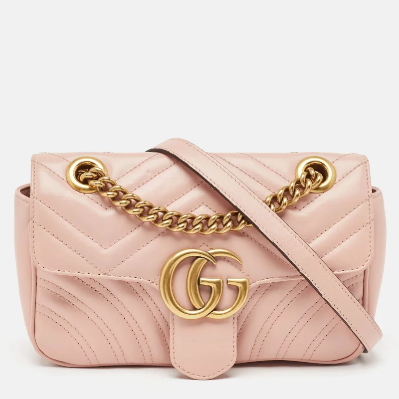 Gucci Pink Matelasse Leather Mini Gg Marmont Shoulder Bag