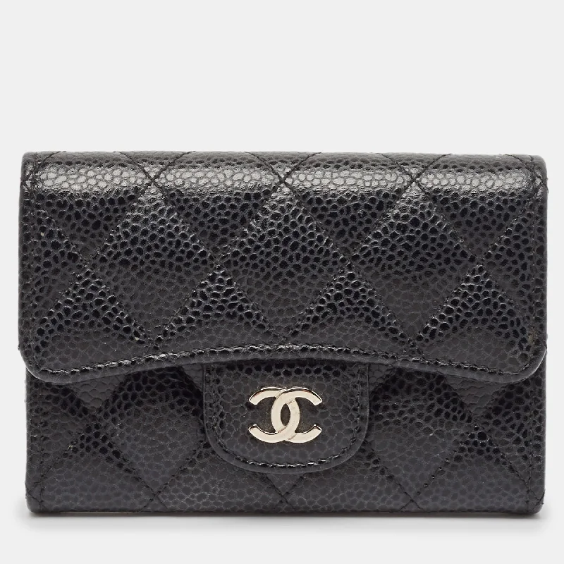 Chanel Black Caviar Leather Cc Flap Card Case