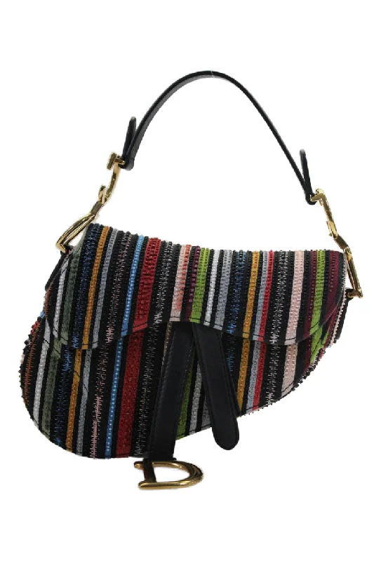 Christian Dior Womens Multicolor Canvas Embroidered Mini Saddle Bag Handbag