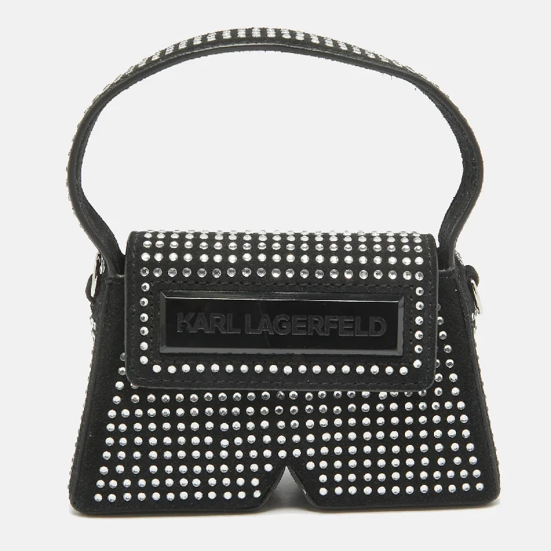 Karl Lagerfeld Black Suede Nano Crystals Ikon/k Bag