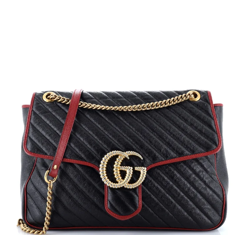 GG Marmont Flap Bag Diagonal Quilted Leather Large