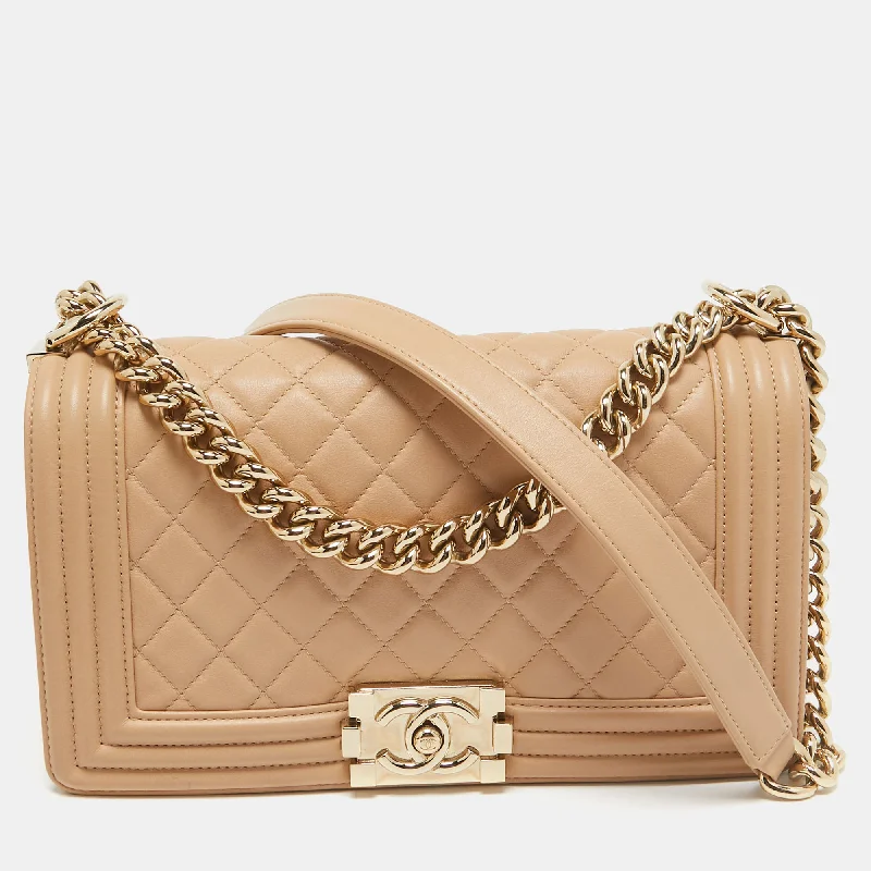 Chanel Beige Quilted Leather Medium Boy Flap Bag