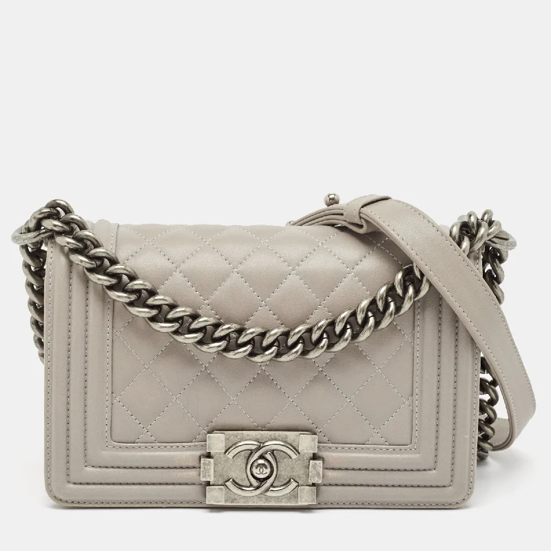 Chanel Grey Quilted Leather Small Boy Flap Bag