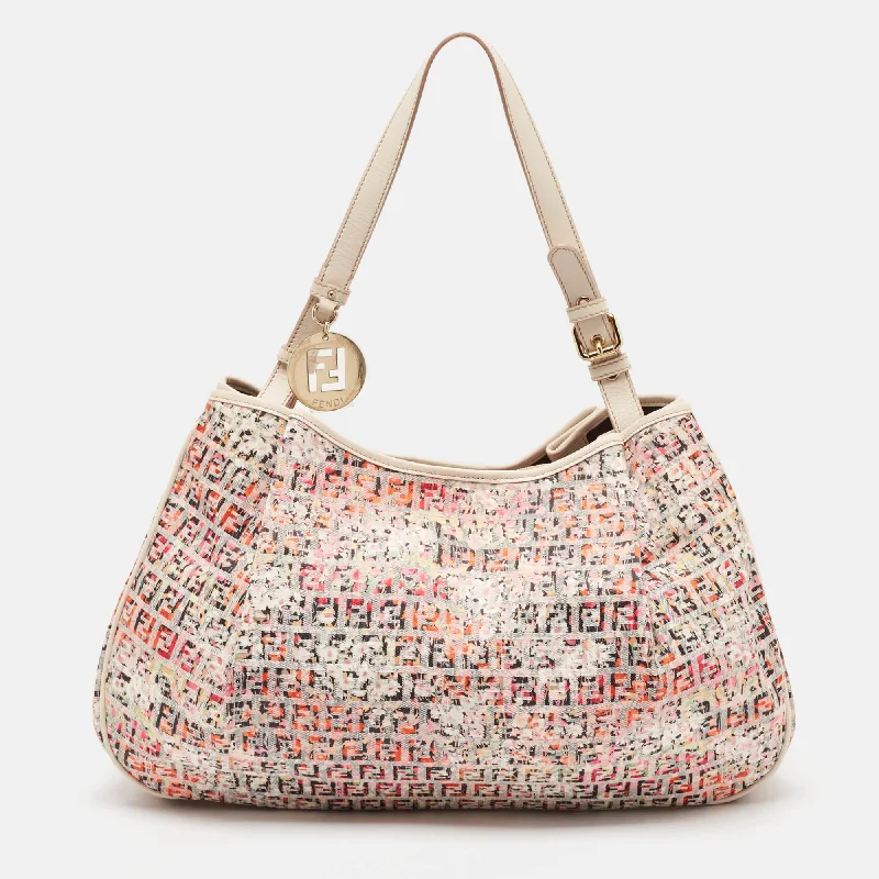 Fendi Multicolor Zucchino Fabric And Leather Charm Shoulder Bag