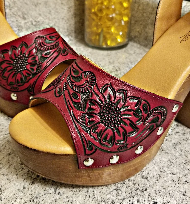 Wine Color Sunflower Heels (Ships 7 Weeks)