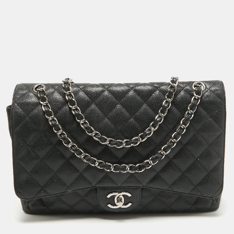 Chanel Black Quilted Caviar Leather Maxi Classic Double Flap Bag