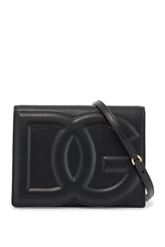 Dolce & Gabbana Black Calfskin Shoulder Bag With Embossed Logo And Adjustable Strap