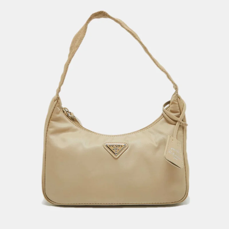 Prada Beige Nylon Mini Re-Edition 2000 Baguette Bag