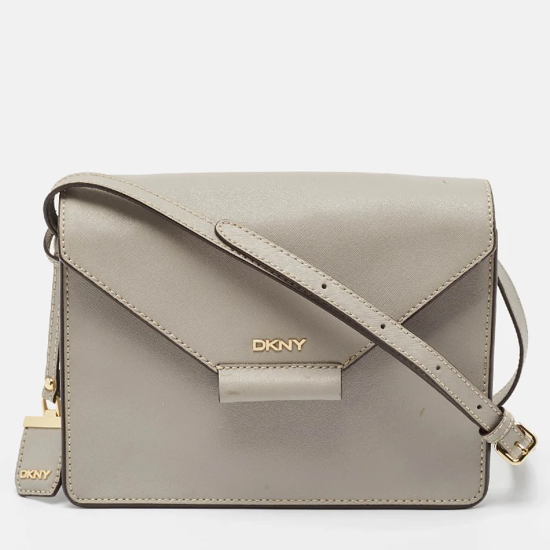 Dkny Grey Leather Bryant Park Edge Flap Crossbody Bag