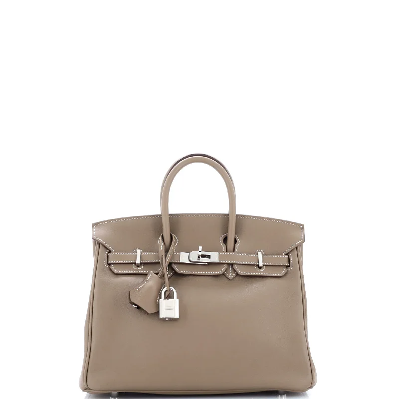 Birkin Handbag Grey Swift with Palladium Hardware 25