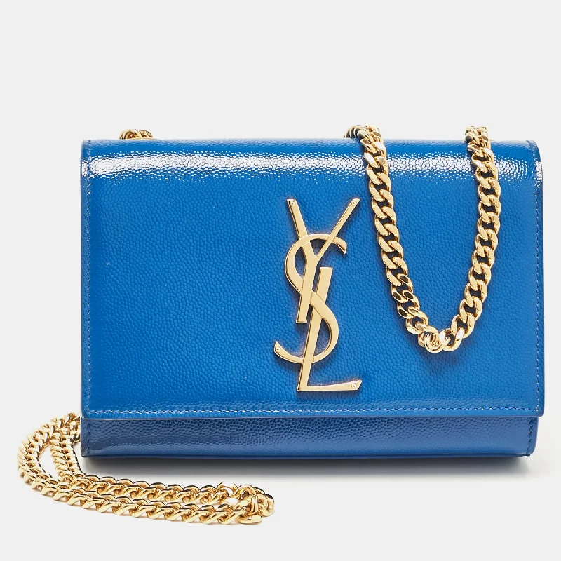 Saint Laurent Blue Patent Leather Small Kate Chain Shoulder Bag