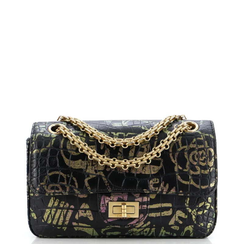 Reissue 2.55 Flap Bag Graffiti Crocodile Embossed Calfskin Mini