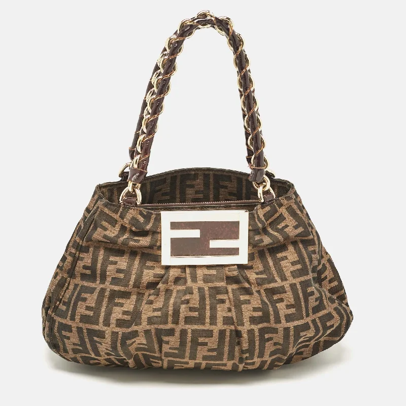 Fendi Zucca Canvas And Patent Leather Small Mia Shoulder Bag