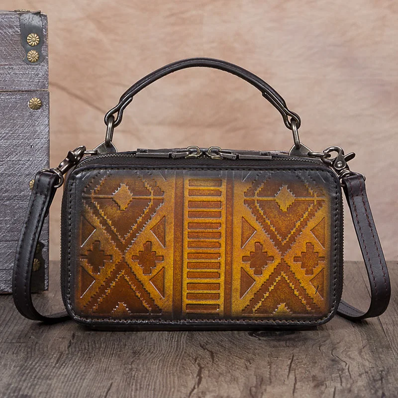 Women Tooled Leather Handbags Leather Crossbody Bags Purse for Women