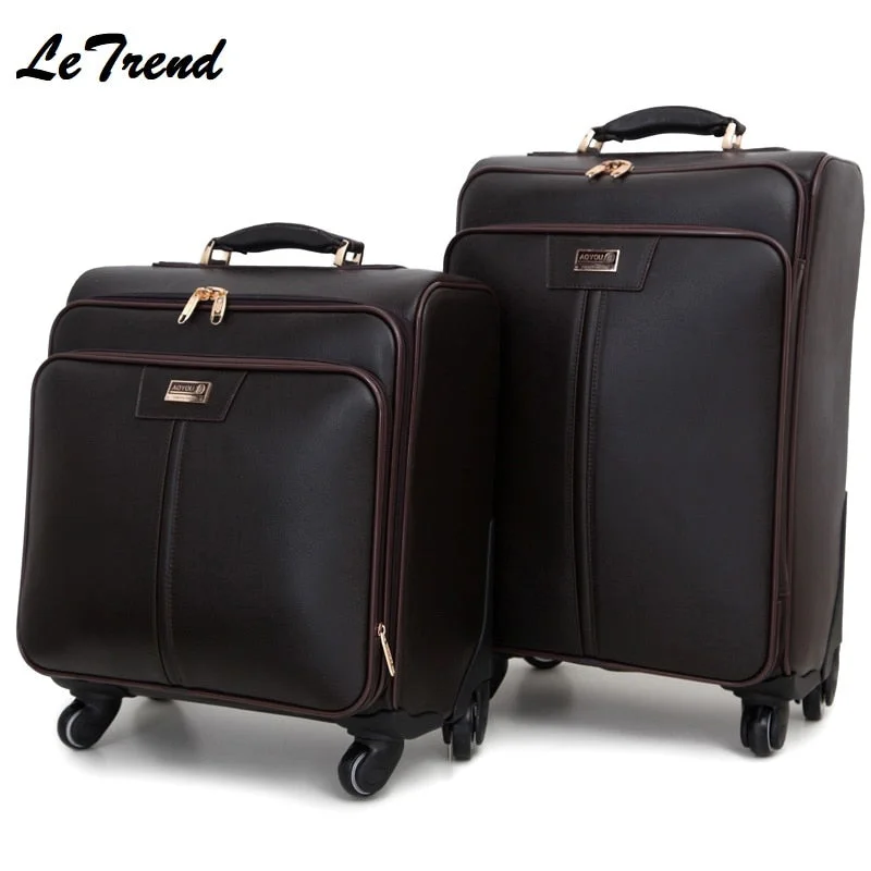 Genuine Leather 16'18'20'22'' Rolling Luggage Casters Cabin Wheel Suitcases Spinner Travel Bag