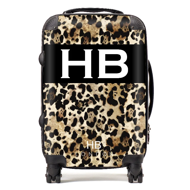 Personalised Leopard Print with White Font Initial Suitcase