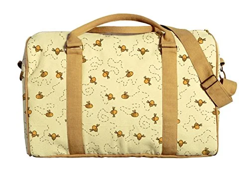 Bees Printed Oversized 100% Cotton Canvas Duffle Luggage Travel Bag Was_42