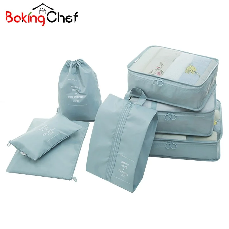 Bakingchef 7Pcs/Set Travel Storage Bags Shoes Woman Clothes Toiletry Organizer Waterproof Luggage