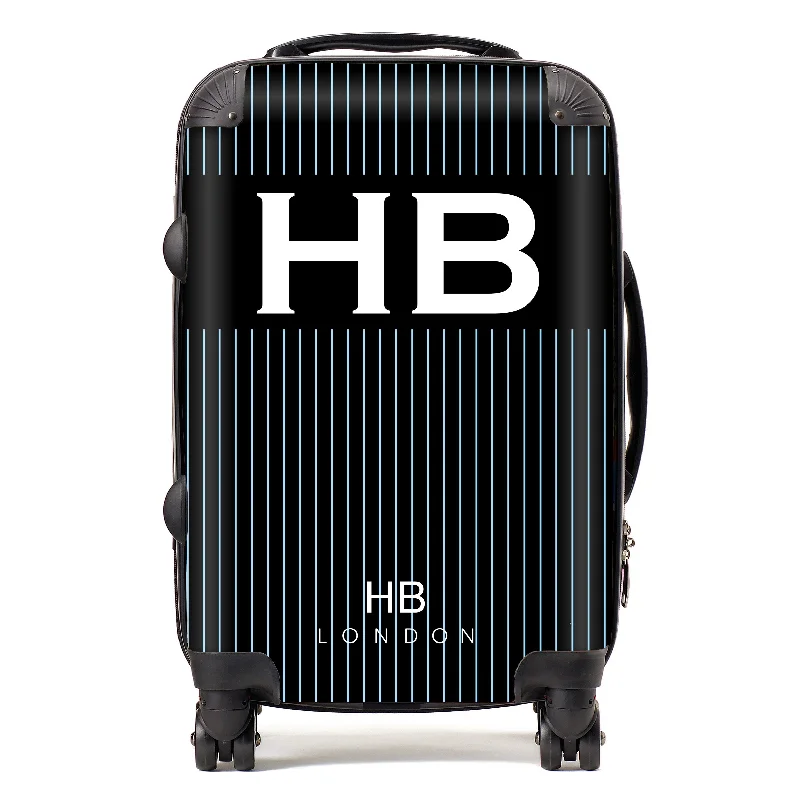 Personalised Black and Blue Pinstripe with White Font Initial Suitcase