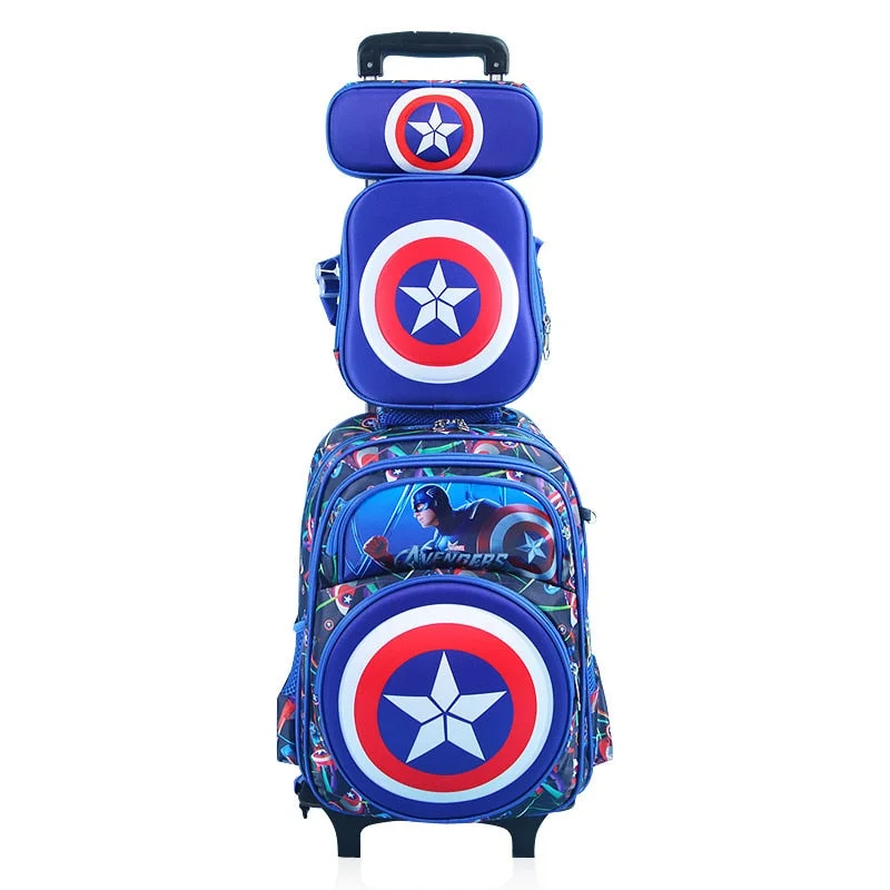 Hot 4Pcs/Set Climb The Stairs School Bag Cartoon Captain America Students Suitcase Children Luggage