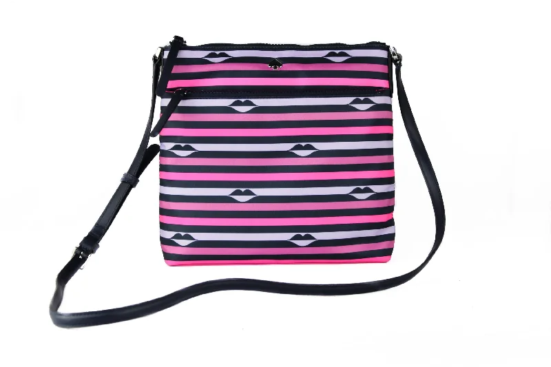 Kate Spade Jae Nylon Leather Flat pink Striped multi Crossbody HandBag Women's Purse