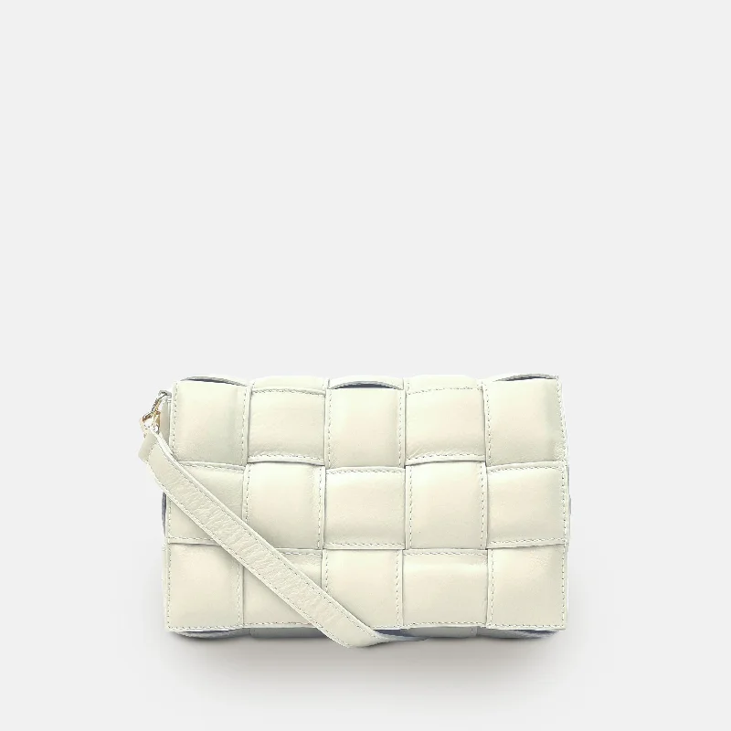 Ecru Padded Woven Leather Crossbody Bag