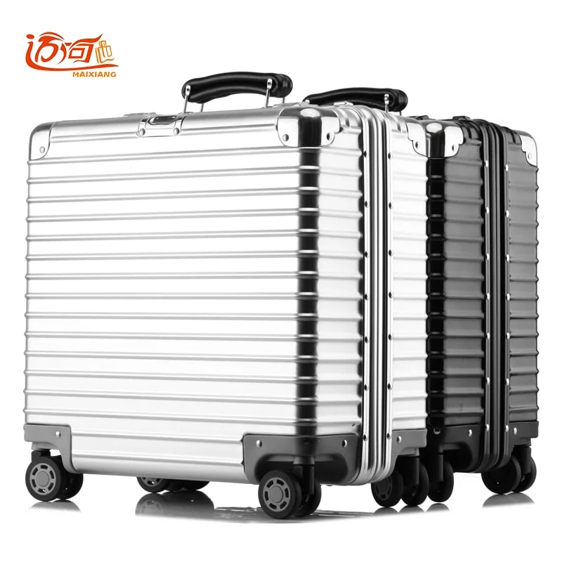 Pure Metal Aluminum Magnesium Alloy Maleta Cabina Business Vintage Suitcase Luggage 16Inch 18